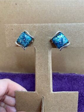 Coro Blue Opalescent Square Clip-on Earrings - Women's Jewelry